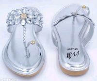 Musef Stunning Silver Women Flat Sandals | Chic & Comfortable Handmade Party Wear - 9