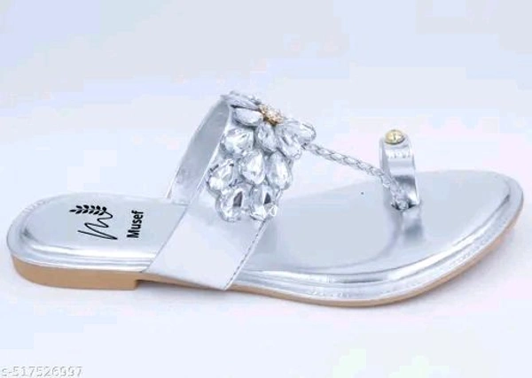 Musef Stunning Silver Women Flat Sandals | Chic & Comfortable Handmade Party Wear - 9