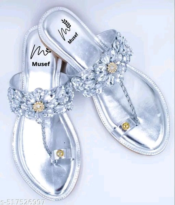 Musef Stunning Silver Women Flat Sandals | Chic & Comfortable Handmade Party Wear - 9