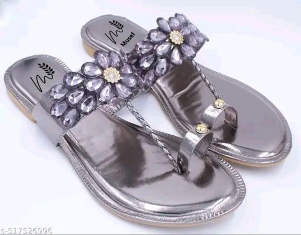 Musef Stunning Silver Women Flat Sandals | Chic & Comfortable Handmade Party Wear - 4