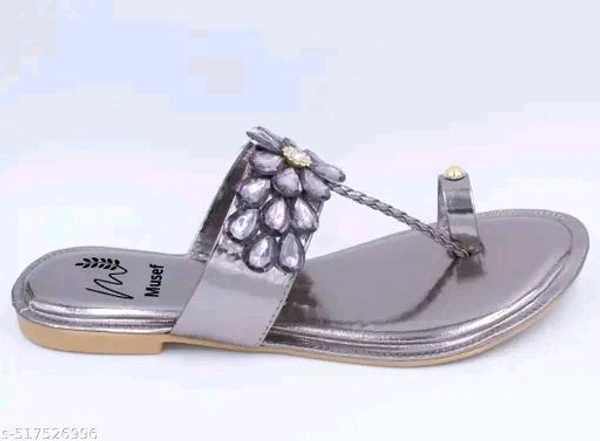 Musef Stunning Silver Women Flat Sandals | Chic & Comfortable Handmade Party Wear - 4