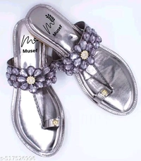 Musef Stunning Silver Women Flat Sandals | Chic & Comfortable Handmade Party Wear - 4