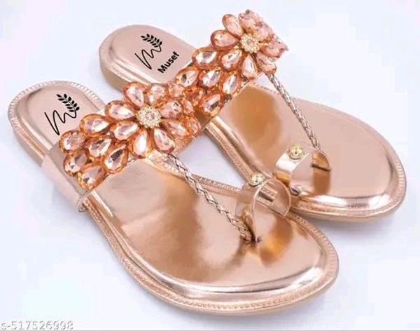 Musef Luxe Gold Women Flat Sandals | Glamorous & Comfortable Party Wear Footwear - 4