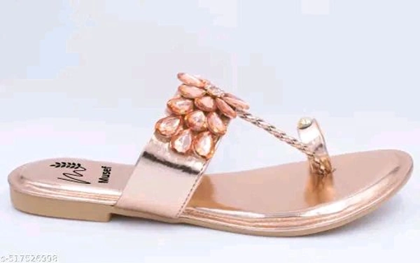 Musef Luxe Gold Women Flat Sandals | Glamorous & Comfortable Party Wear Footwear - 4
