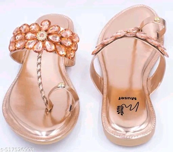 Musef Luxe Gold Women Flat Sandals | Glamorous & Comfortable Party Wear Footwear - 7