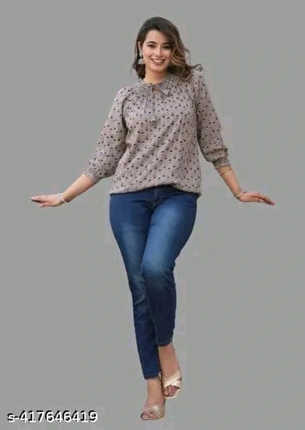 women stylish brown cosine printed top for women and girls  tt - L