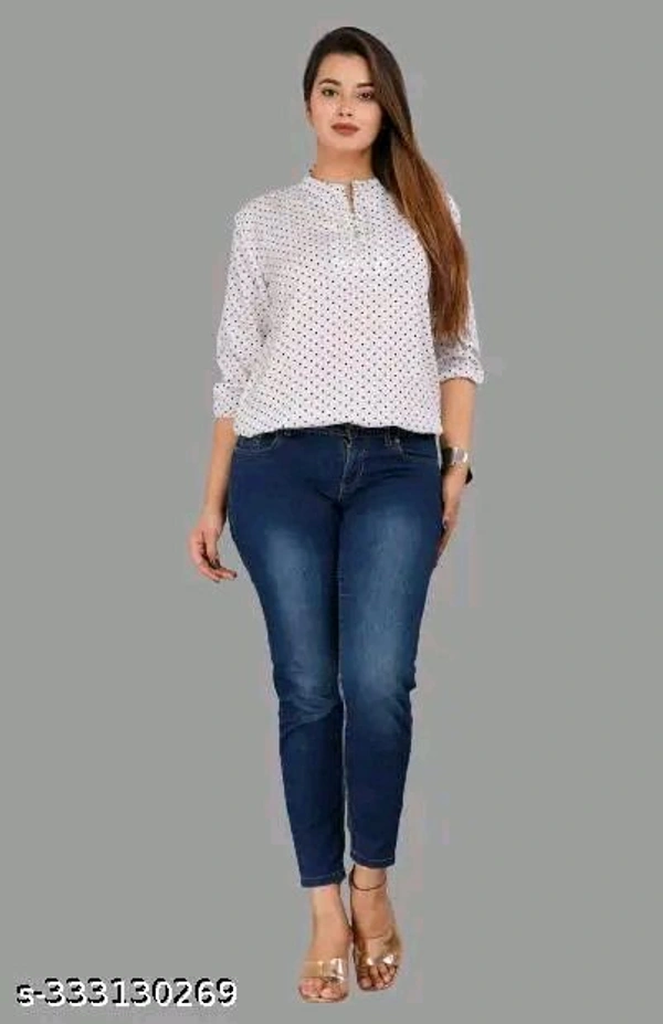 crepe white doted women stylilsh top for girls and women fabric crepe - S