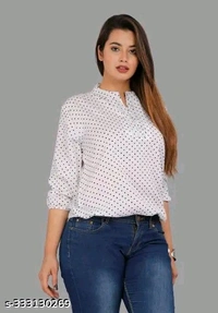 crepe white doted women stylilsh top for girls and women fabric crepe - M