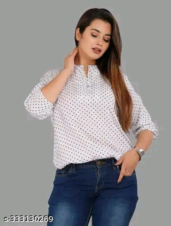crepe white doted women stylilsh top for girls and women fabric crepe - M