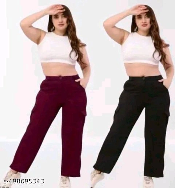 Pack of "Burgundy & Black" Extended Cargo Pant For Women - Xl