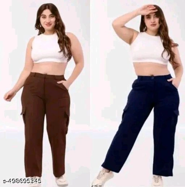 Pack of "Brown & Navy" Extended Cargo Pant For Women - L