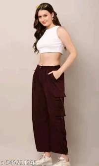 Women's  solid cargo pant - M