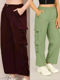 Women's  solid cargo pant - L