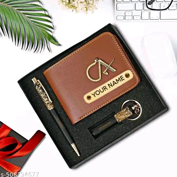 Customized Name Men's Wallet Pen & Keychain Combo With Name Engraved