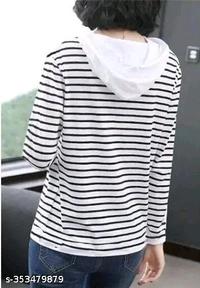 Stylish Striper Full Sleeve Hood Neck  Women T-shirt - Xl