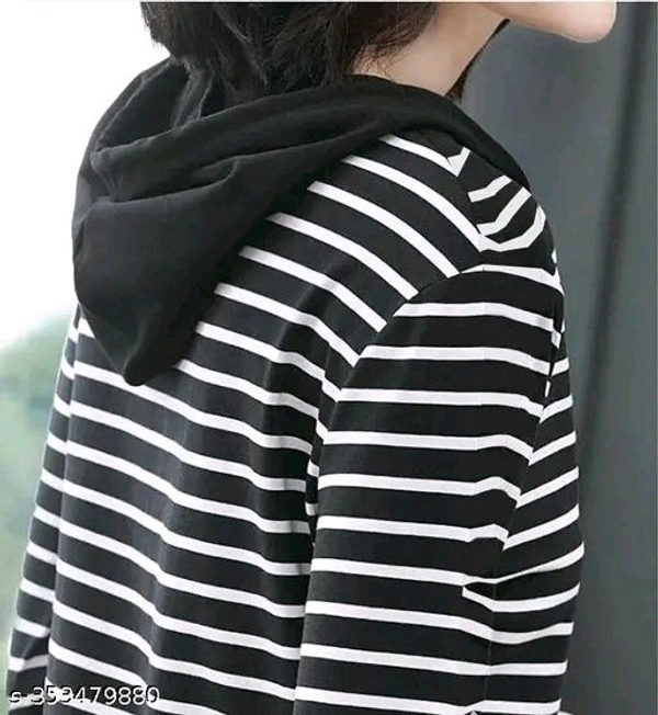 Stylish Striper Full Sleeve Hood Neck  Women T-shirt - Xl