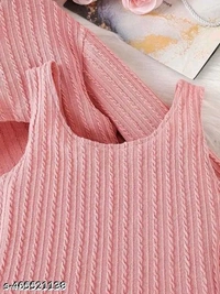 Attractive Peach Girls Long Sleeve Crop Top With Short Tank Dress For Kids - 8-9
