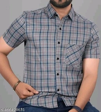 Filiate Checkered Grey Regular Fit Cotton Men's Shirt | Half Sleeves Formal Slim Fit Checkered Office Wear Shirts for Men - Xxl