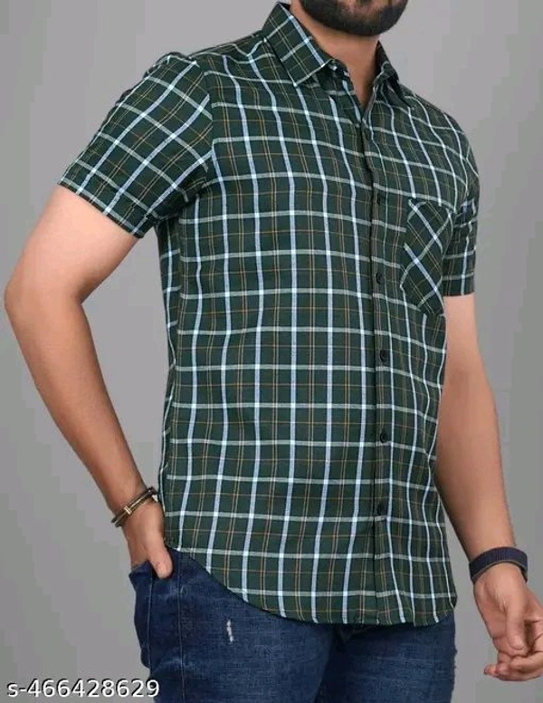 Filiate Checkered Green Regular Fit Cotton Men's Shirt | Half Sleeves Formal Slim Fit Office Wear Shirt for Men - S