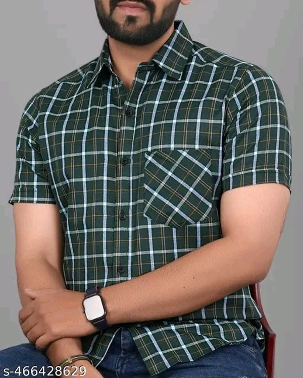Filiate Checkered Green Regular Fit Cotton Men's Shirt | Half Sleeves Formal Slim Fit Office Wear Shirt for Men - L