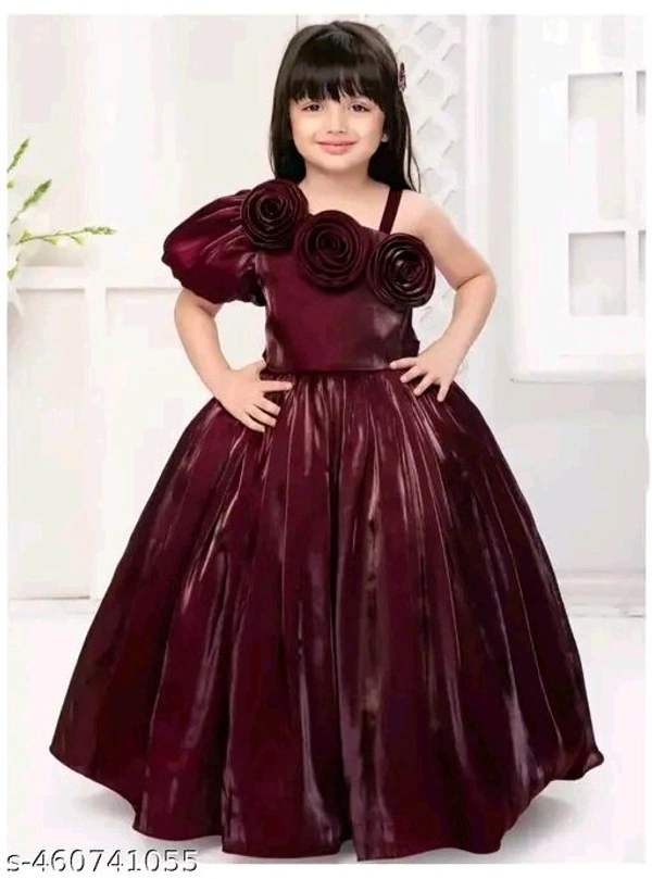 As popular dresssa satin silk girls dress for kids - 5-6