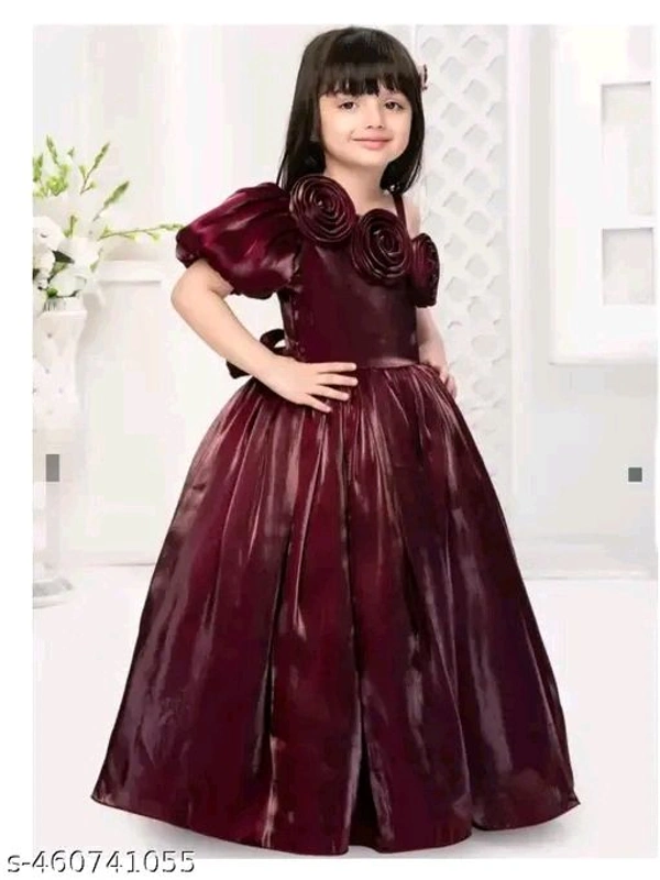 As popular dresssa satin silk girls dress for kids - 7-8