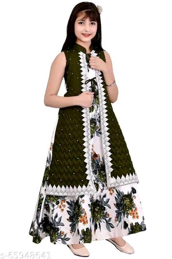 Girls Green Cotton Blend Ethnic Gowns Pack Of 1 - 11-12