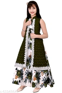Girls Green Cotton Blend Ethnic Gowns Pack Of 1 - 12-13