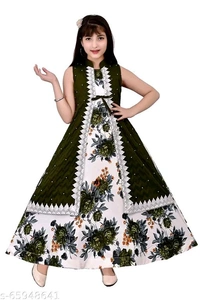 Girls Green Cotton Blend Ethnic Gowns Pack Of 1 - 13-14