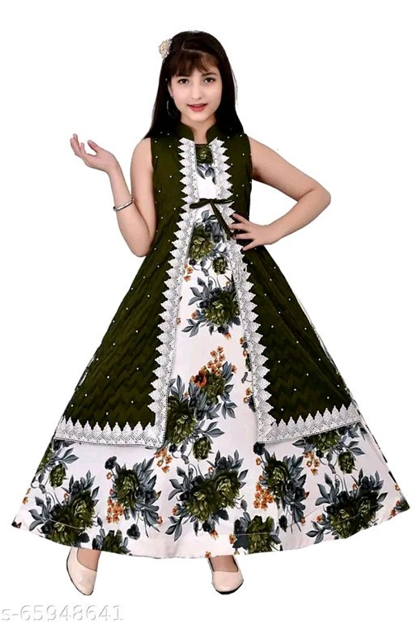 Girls Green Cotton Blend Ethnic Gowns Pack Of 1 - 13-14