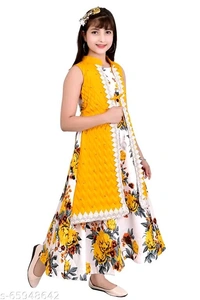 Girls Yellow Cotton Blend Ethnic Gowns Pack Of  - 10-11