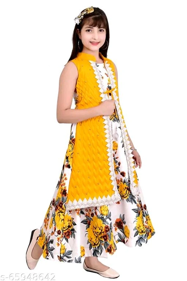 Girls Yellow Cotton Blend Ethnic Gowns Pack Of  - 10-11