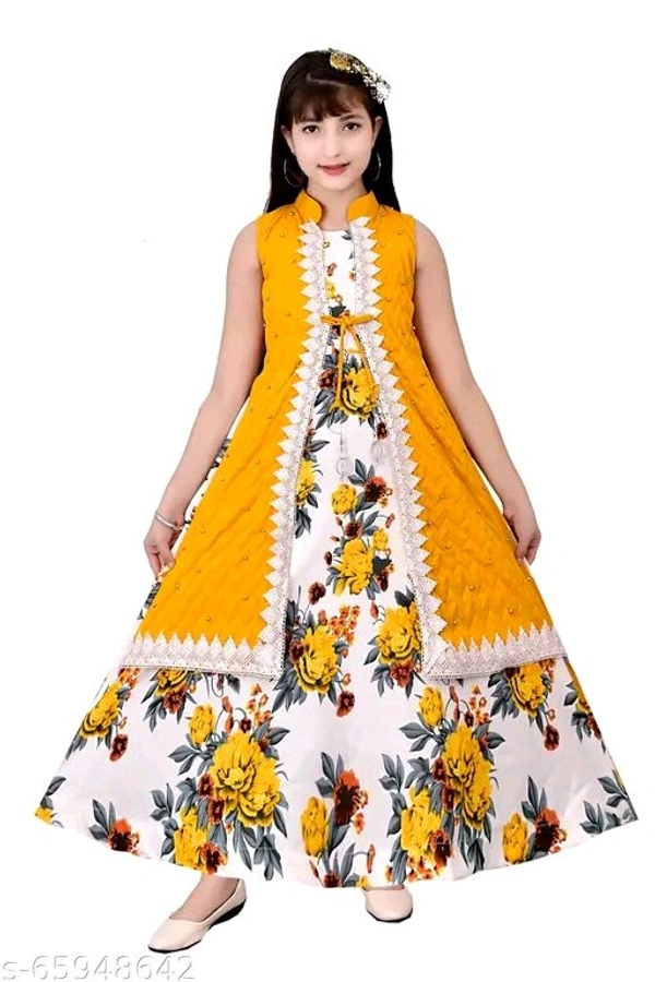 Girls Yellow Cotton Blend Ethnic Gowns Pack Of  - 12-13