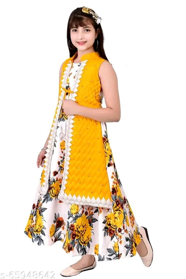 Girls Yellow Cotton Blend Ethnic Gowns Pack Of  - 12-13