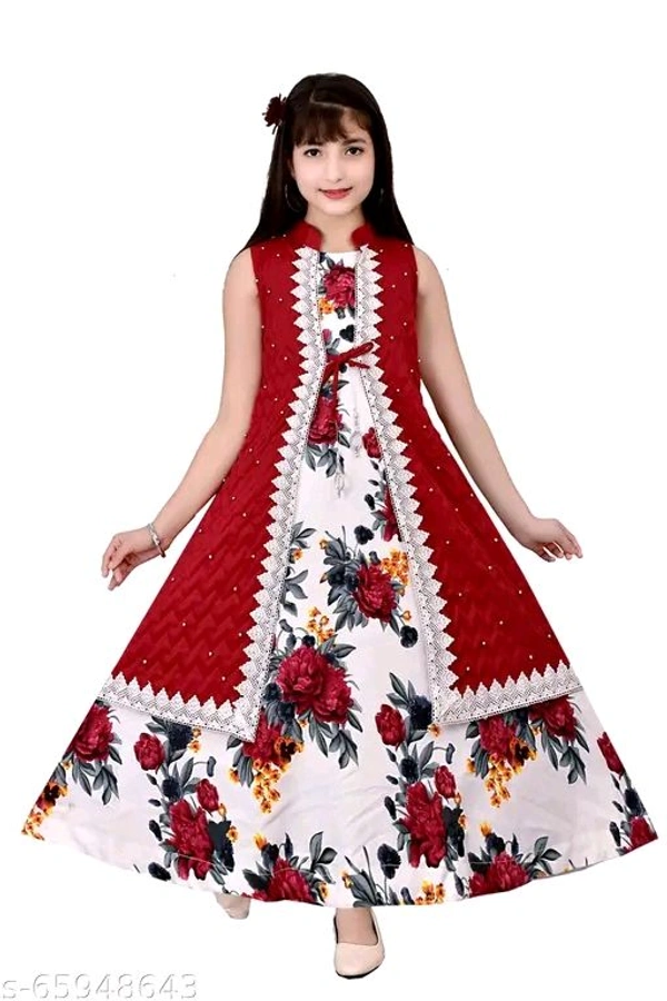 Girls Maroon Cotton Blend Ethnic Gowns Pack Of 1 - 7-8