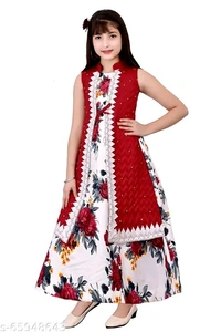Girls Maroon Cotton Blend Ethnic Gowns Pack Of 1 - 8-9