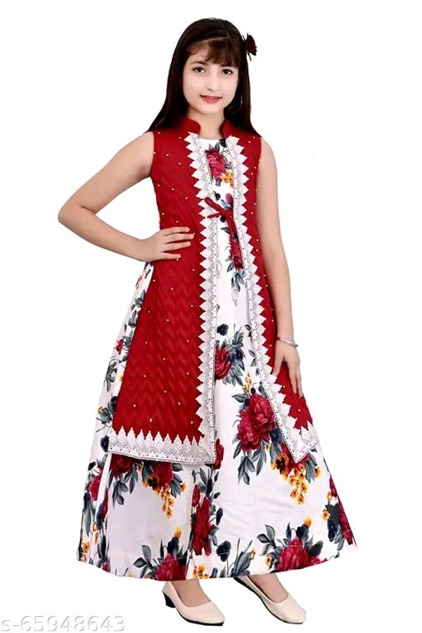 Girls Maroon Cotton Blend Ethnic Gowns Pack Of 1 - 14-15