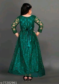 Girls Green Net Ethnic Gowns Pack Of 1 - 5-6