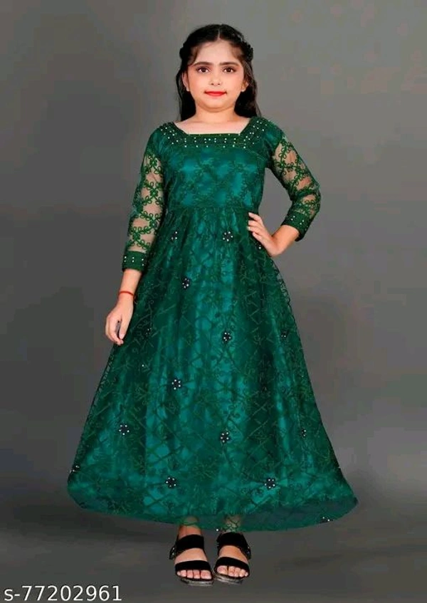 Girls Green Net Ethnic Gowns Pack Of 1 - 11-12