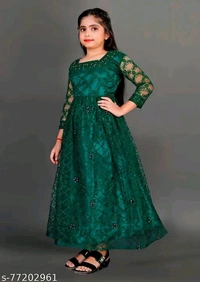 Girls Green Net Ethnic Gowns Pack Of 1 - 11-12