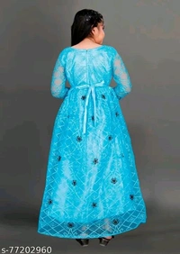 Apnisha Girls Net Embroidered Gown Dress (Sky)-New - 5-6 Years