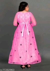 Apnisha Girls Net Embroidered Gown Dress (Pink)-New - 6-7