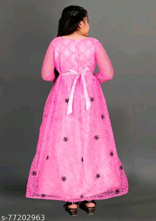 Apnisha Girls Net Embroidered Gown Dress (Pink)-New - 6-7