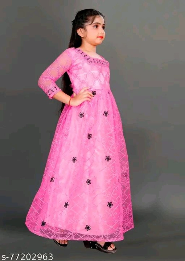 Apnisha Girls Net Embroidered Gown Dress (Pink)-New - 6-7