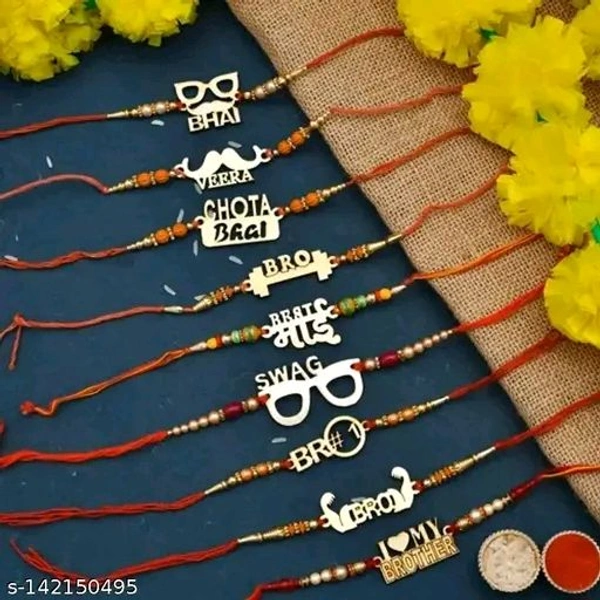 Annora International Wooden Designer Rakhi With Roli Chawal Rakhi For Brother | Rakhi For Gym Lovers Brother | Bhaiya Rakhi (Pack Of 9)