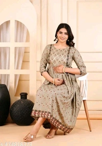Women's Anarkali Comfortable Maternity Feeding Kurta Dress with Both Side Zippers | Pre and Post-Pregnancy & Nursing Mom Dress - Xl