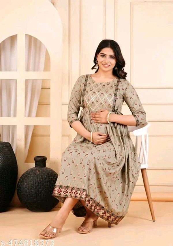 Women's Anarkali Comfortable Maternity Feeding Kurta Dress with Both Side Zippers | Pre and Post-Pregnancy & Nursing Mom Dress - Xl