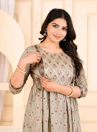 Women's Anarkali Comfortable Maternity Feeding Kurta Dress with Both Side Zippers | Pre and Post-Pregnancy & Nursing Mom Dress - Xxxl