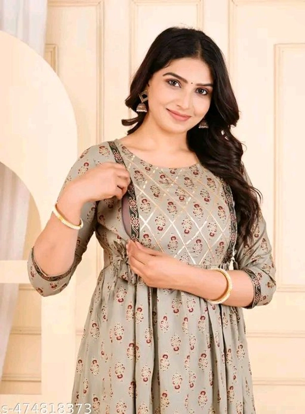 Women's Anarkali Comfortable Maternity Feeding Kurta Dress with Both Side Zippers | Pre and Post-Pregnancy & Nursing Mom Dress - Xxxl