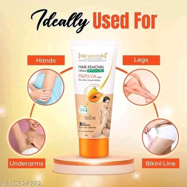 Aaryanveda Papaya Hair Removal Cream | 2-Minute Action, Whitening Effect, Active Smooth Formula, Painless & Gentle Hair Remover for Men & Women 180 gm (Pack of 3)